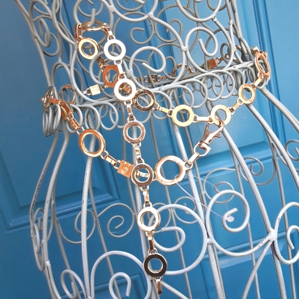 Chain Link Belt Shiny Gold Metal Belt Ladies Round Circle Shape Conch Wrap Belt